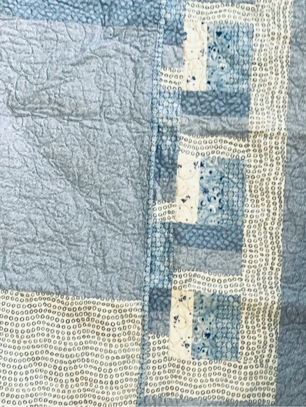 Patchwork Crib Quilt, Hand Made, Blue & White - Baby Decor
